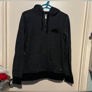 LIKE NEW ROOTS HEATHERED BLACK 1/4 ZIP HOODED SWEATSHIRT